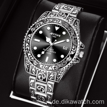 Luxus Retro Goldene Quarzuhren AIYISHI Top-Marke Edelstahl Luxus Kalender Wasserdichte Leuchtende Uhr Mann Armbanduhren